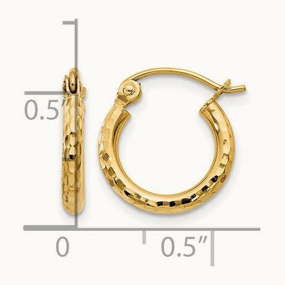 Diamond-cut Round Tube Hoop Earrings — 14K Yellow Gold