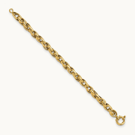 Polished and Textured Link 7.5in Bracelet, 14K