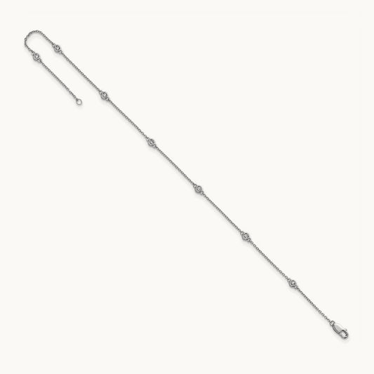 Diamond Station Cable Anklet, 14K White Gold