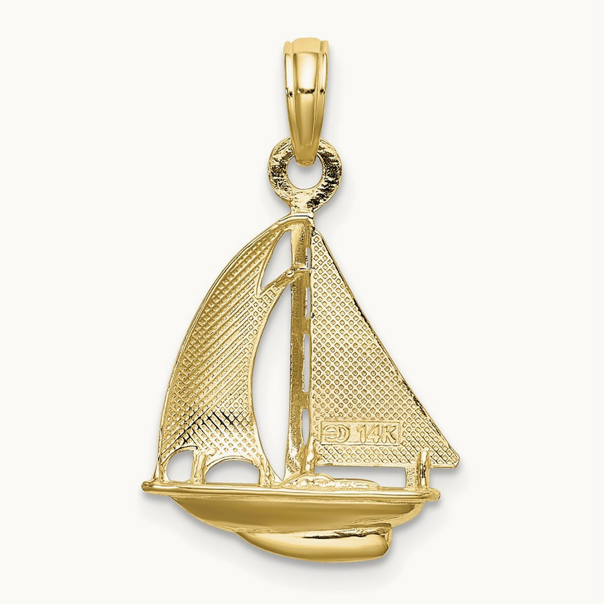 3-D Polished Sailboat Charm — 14K Two-Tone Gold, 23.75mm