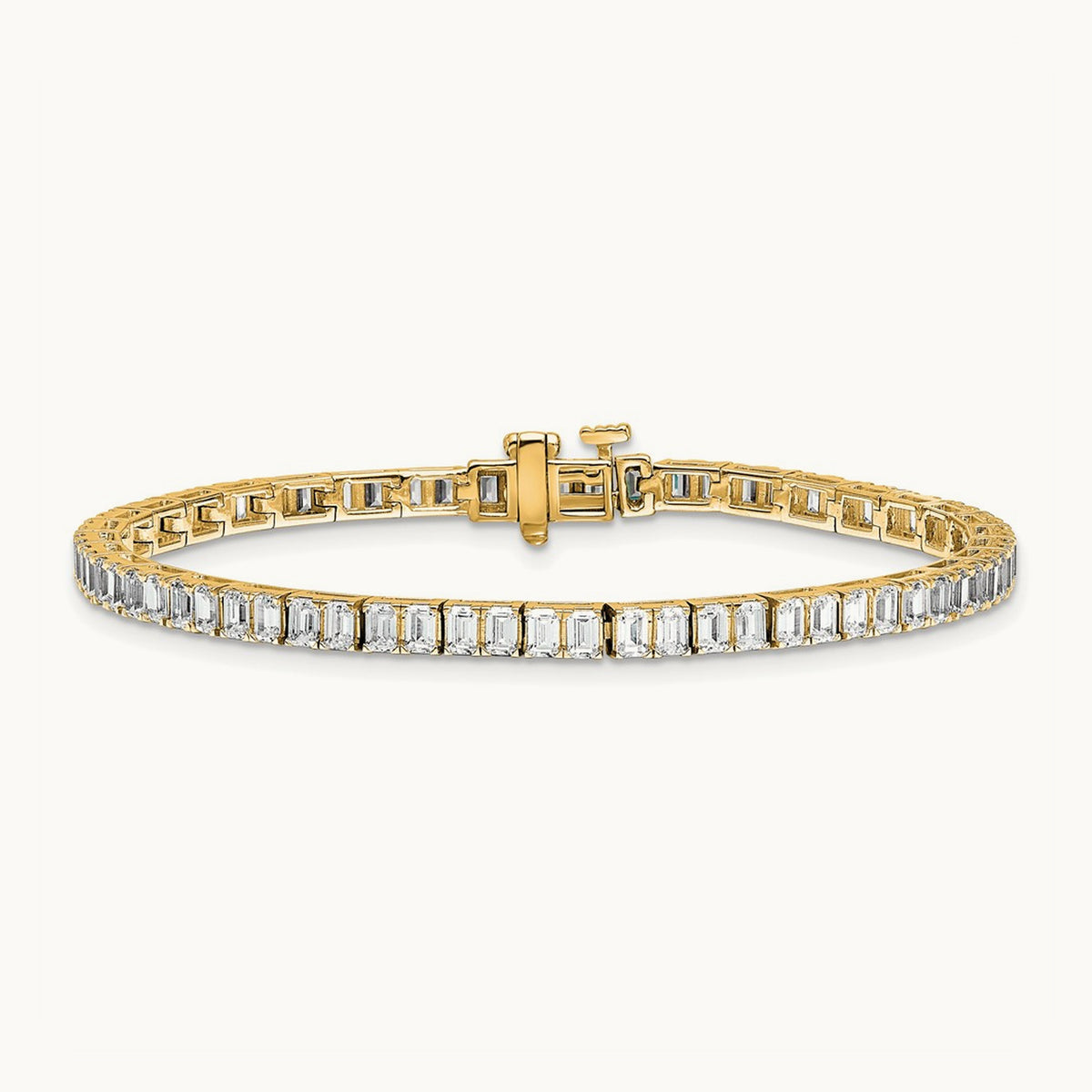 Emerald Bezel Tennis Bracelet, 7.00 ct tw Lab-Grown Diamond — 14K Yellow Gold
