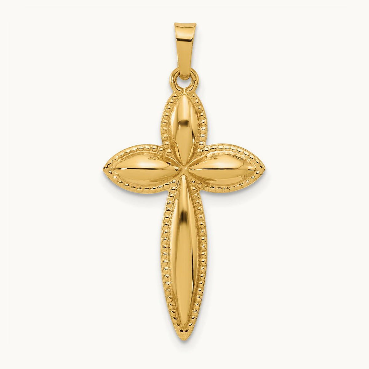 Polished and Beaded Hollow Edge Passion Cross Pendant — 31.5mm