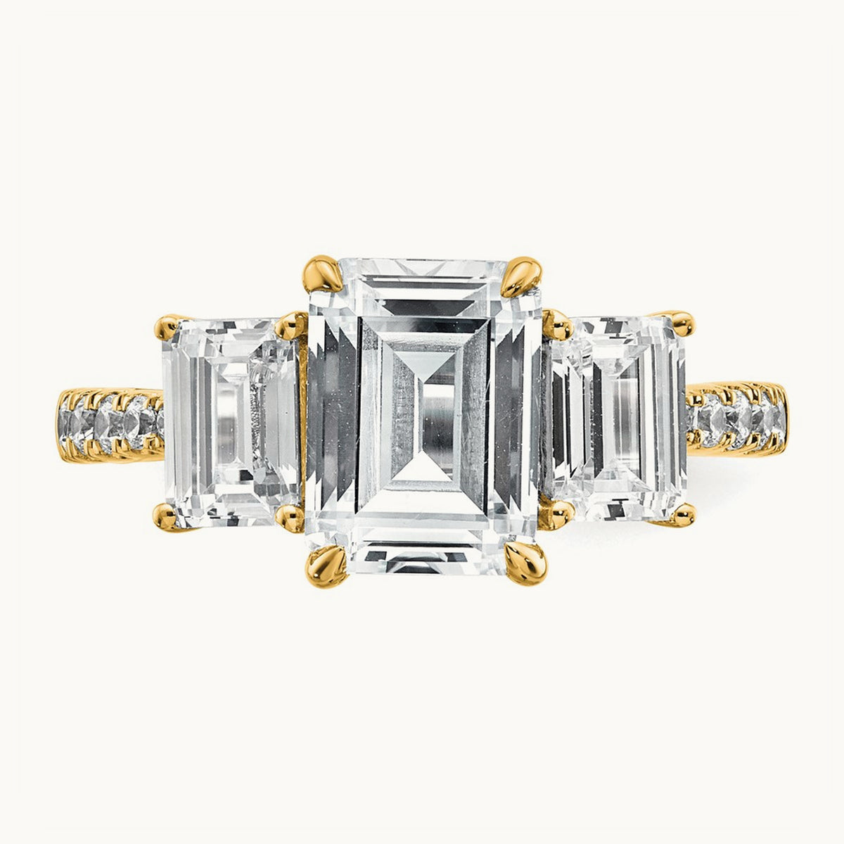Emerald 3 Stone Engagement Ring, 1.75-3.25 ct tw Lab-Grown Diamond — 3 3/8 ct, VS (Best) · Certified, 14K Yellow Gold