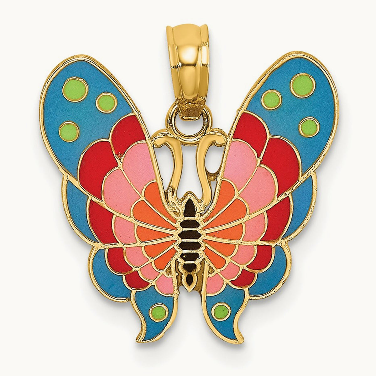 w/ Multi-Color Enamel Butterfly Charm, 14K