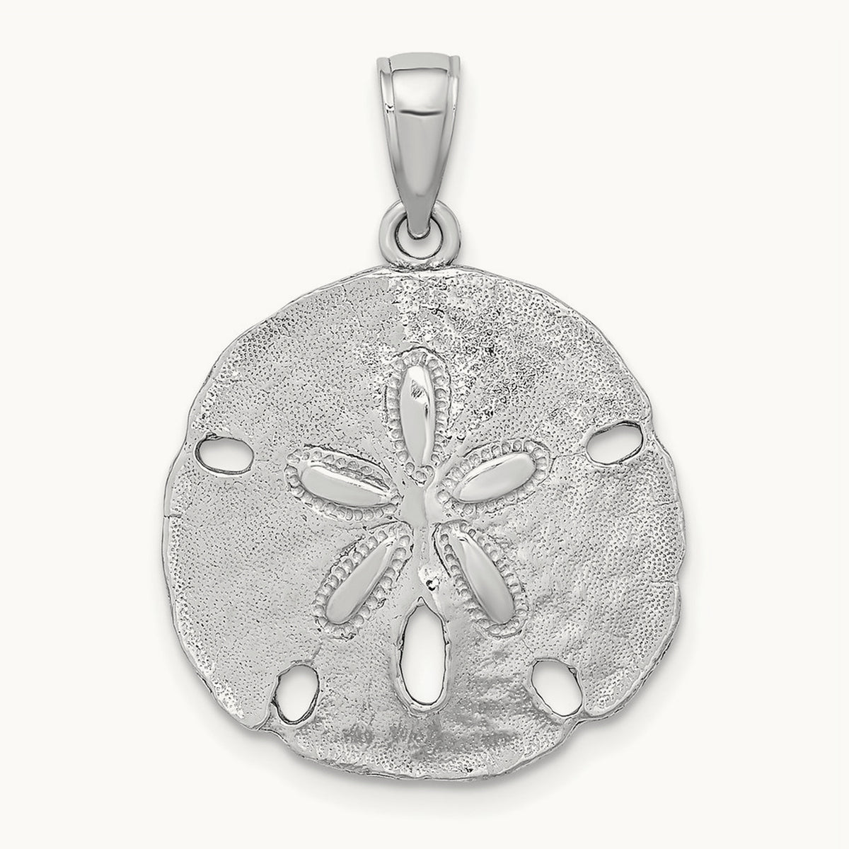 Polished Sand Dollar Charm — 14K White Gold, 27mm