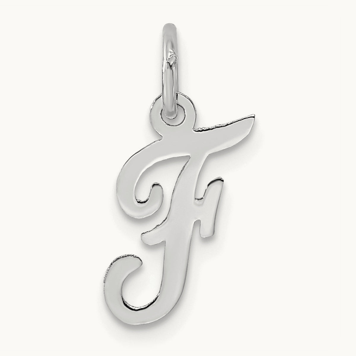 Small Script Letter F Initial Charm, 14K White Gold