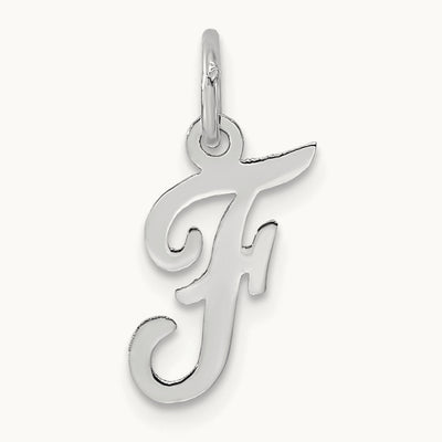 Small Script Letter F Initial Charm, 14K White Gold