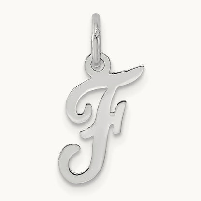 Small Script Letter F Initial Charm, 14K White Gold