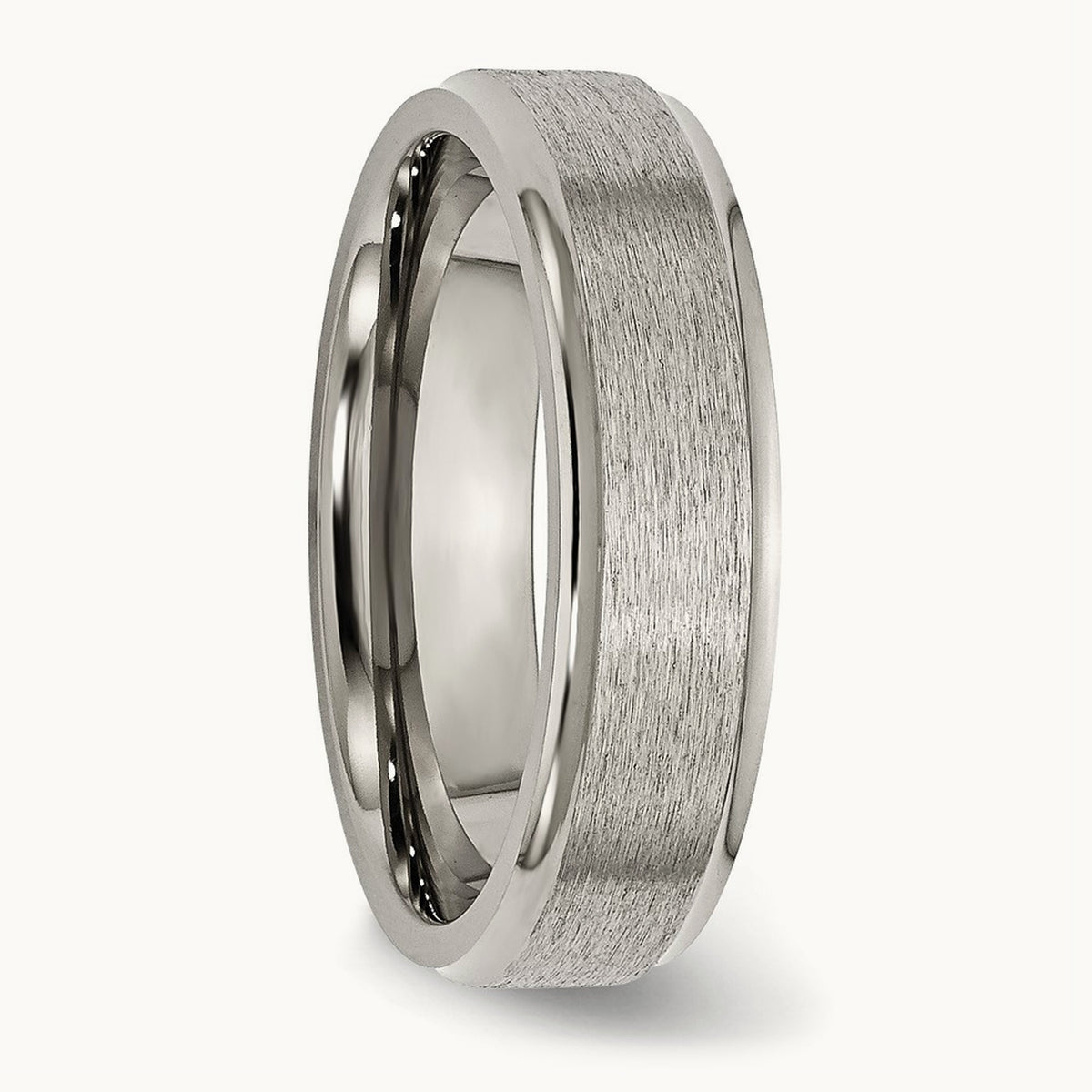Brushed Center Ridged Edge Band, 6mm, Titanium