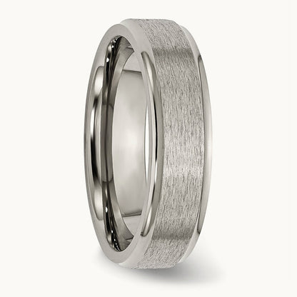 Brushed Center Ridged Edge Band, 6mm, Titanium
