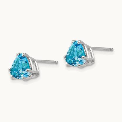 Trillion Blue Topaz Earrings, 7mm, 14K White Gold