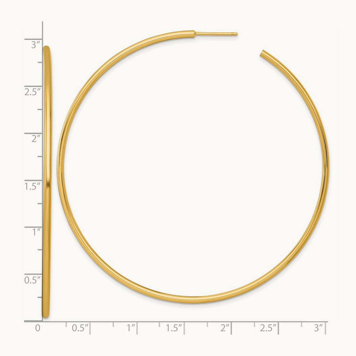 2.0 x Polished Post Hoop Earrings, 75mm, 14K