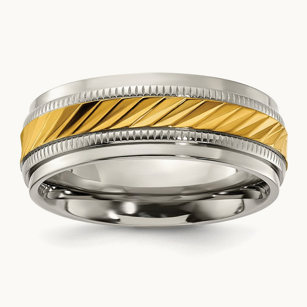Polished w/Yellow IP-plated Center Band, 8.00mm, Titanium