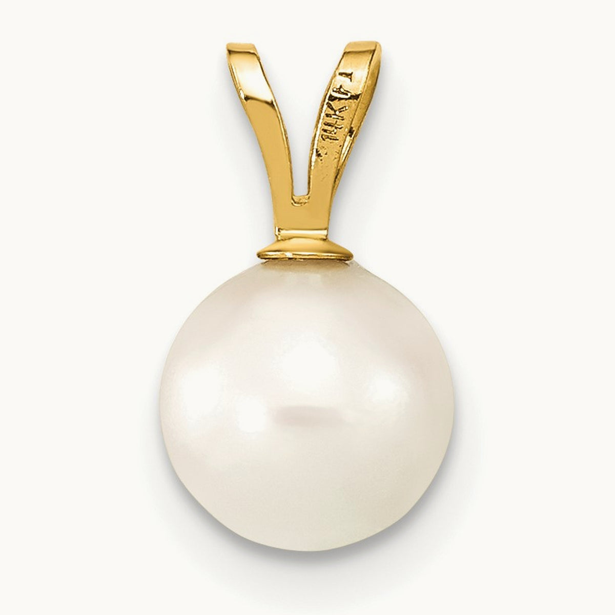 7- Round White Saltwater Akoya Cultured Pearl Pendant, 8mm, 14K Gold