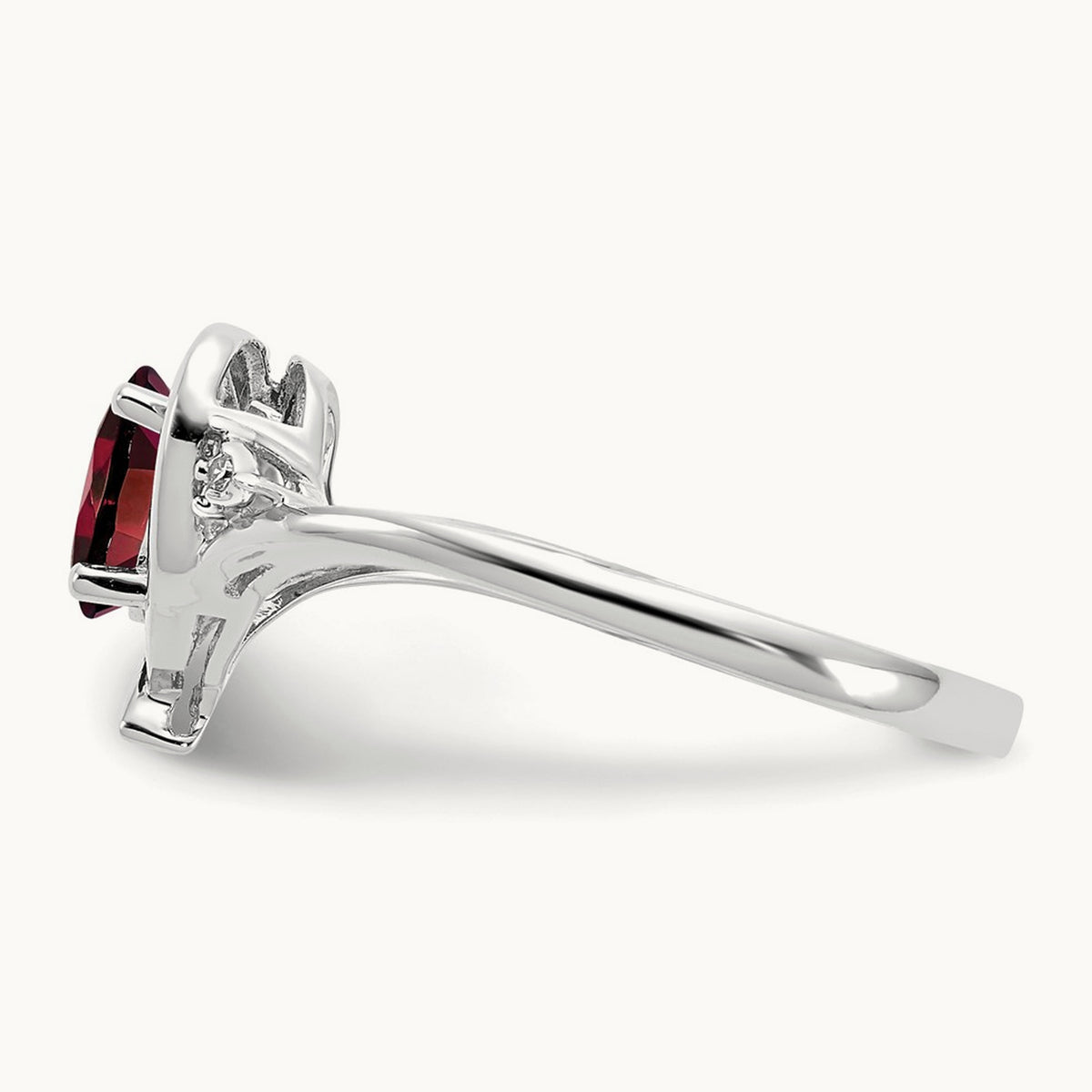 Garnet and Diamond Heart Ring — 14K White Gold, 7