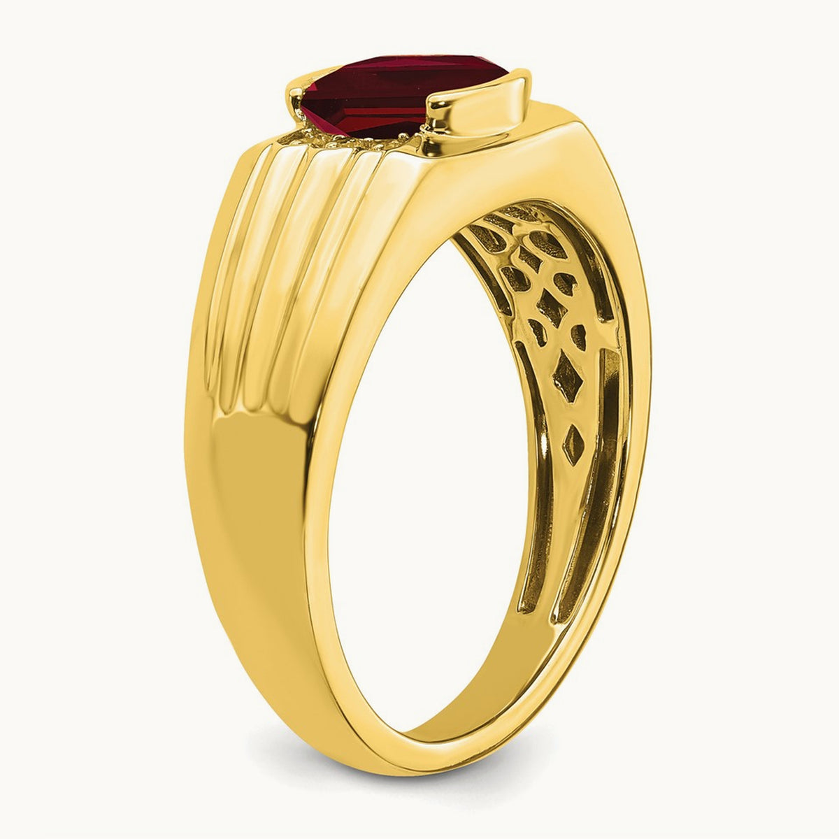 Cushion Created Ruby and Diamond Mens Ring — photo set