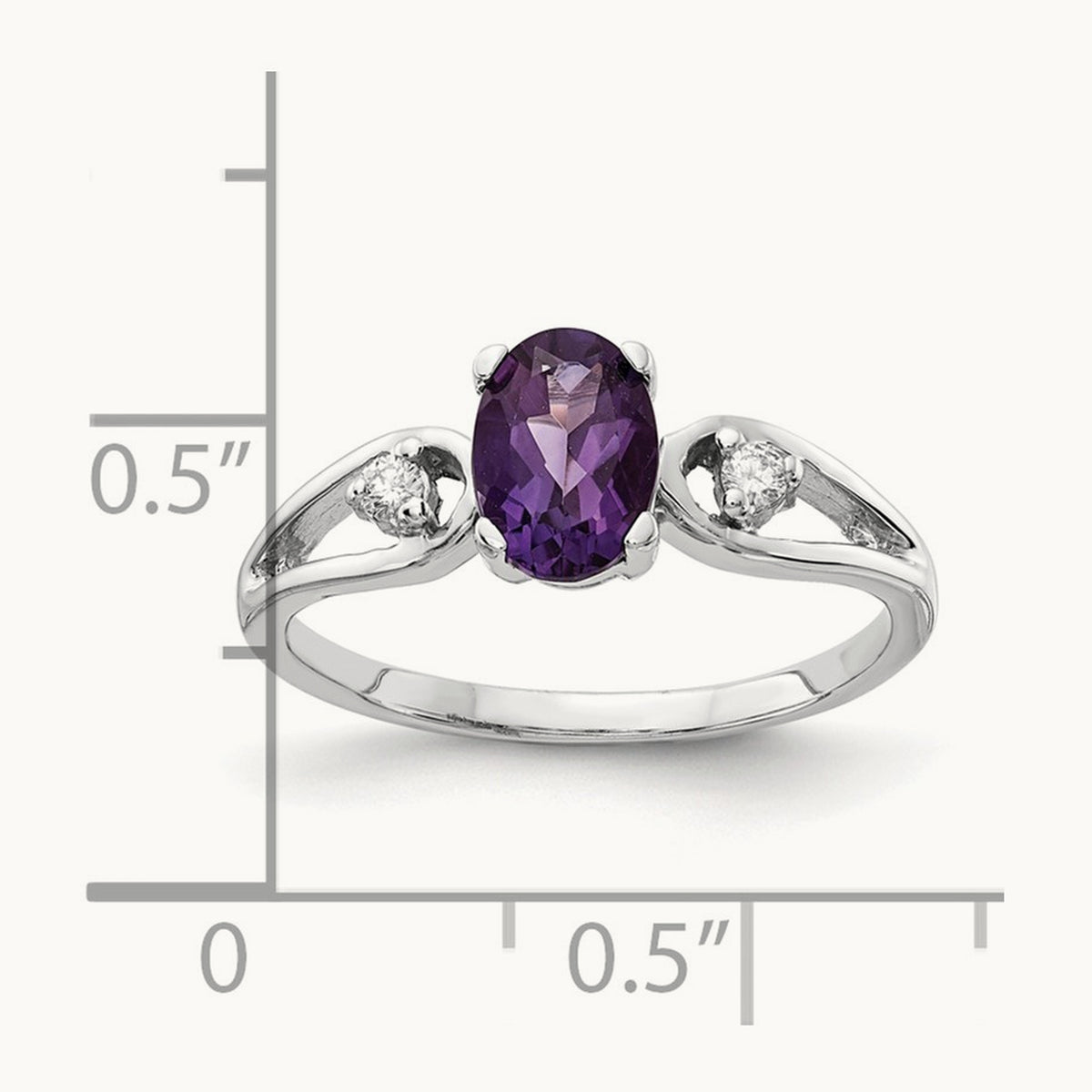 7x5mm Oval Amethyst AA Diamond ring, 14K White Gold