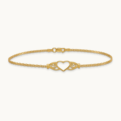 Polished Heart 9inch Anklet, 14K