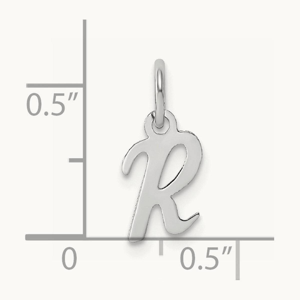 Small Script Letter R Initial Charm, 14K White Gold