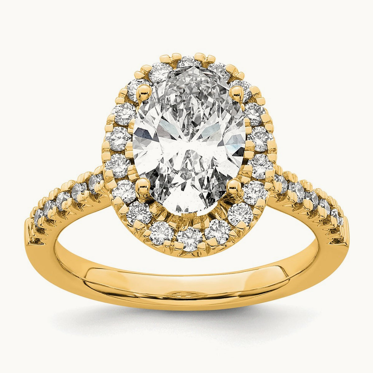 Oval Semi-Mount Halo Engagement Ring, 0.25-0.50 ct tw Lab-Grown Diamond — 1/2 ct (holds 2 ct center) · VS/SI (Great), 14K Yellow Gold, 7