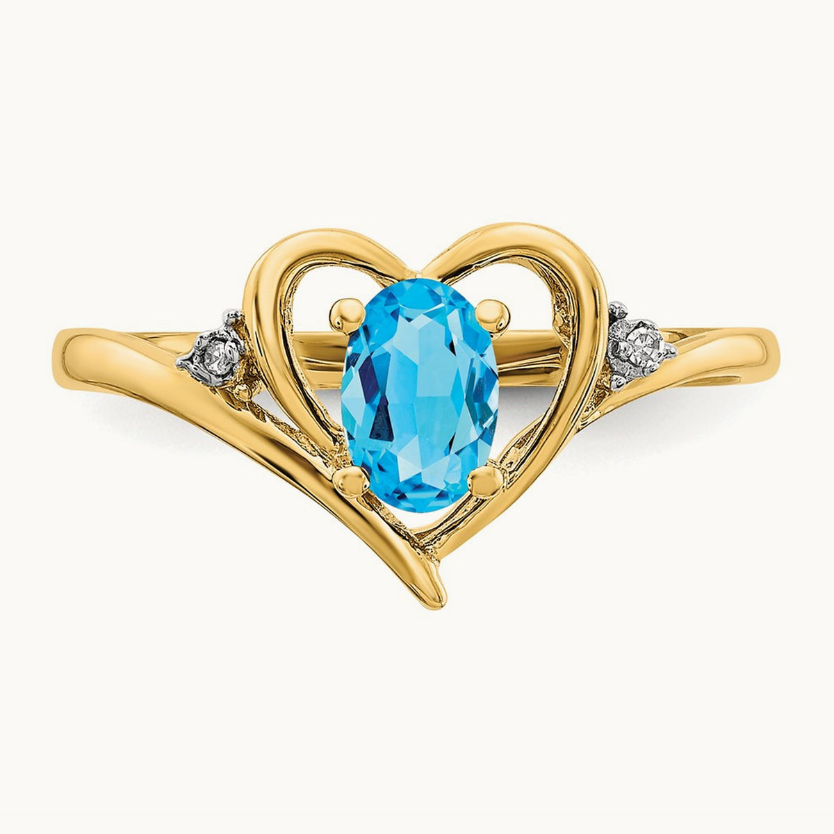 Blue Topaz and Diamond Heart Ring — 14K Yellow Gold, 7