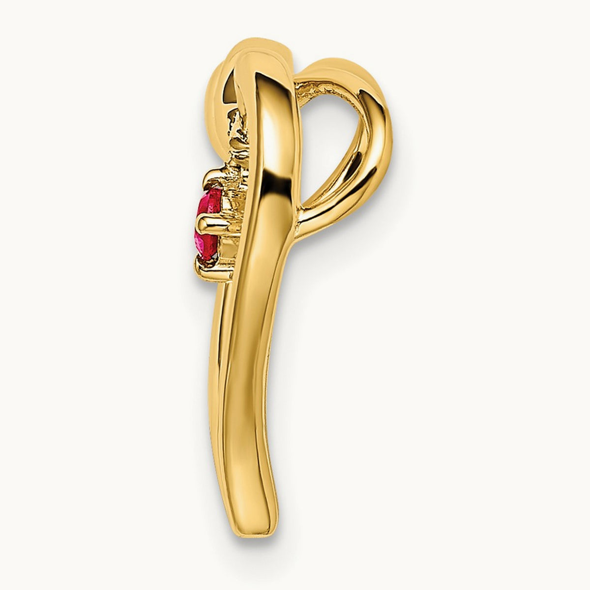 Polished Ruby Heart Chain Slide, 14K