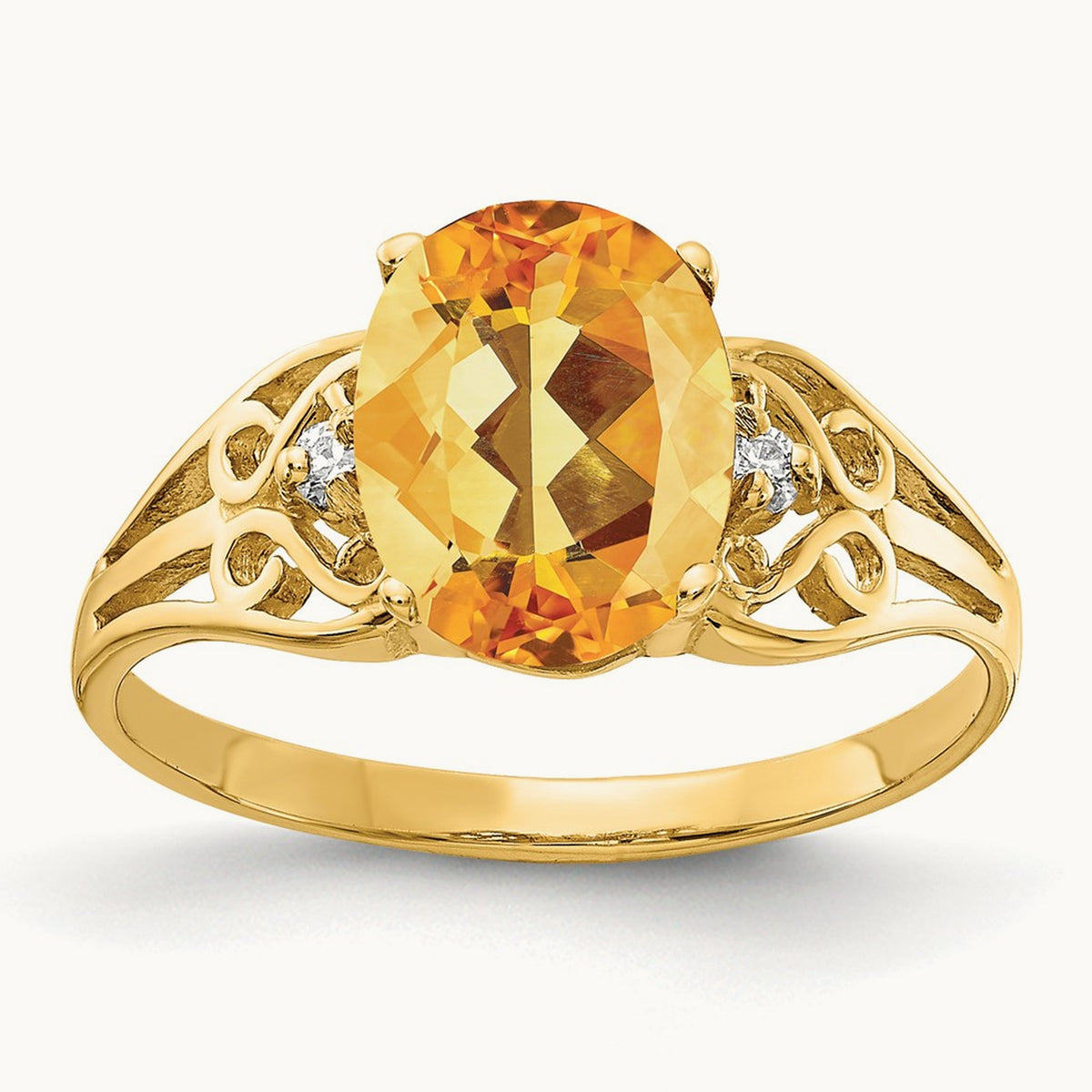 9x7mm Oval Citrine AA Diamond ring, 14K
