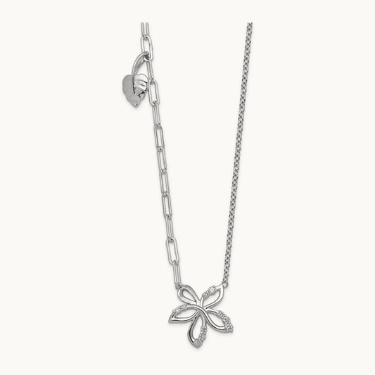 Flower & Heart Necklace, 0.10 ct tw Lab-Grown Diamond