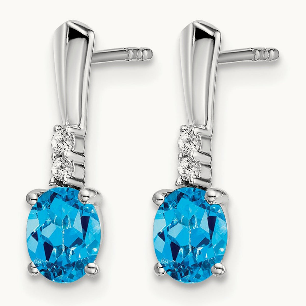 Oval Blue Topaz and Diamond Dangle Earrings — 14K White Gold