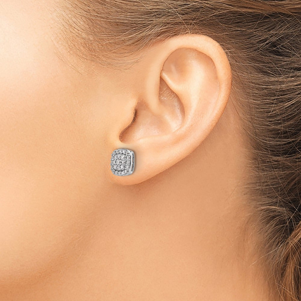 Square Halo Post Earrings, 0.75 ct tw Lab-Grown Diamond — 14K White Gold