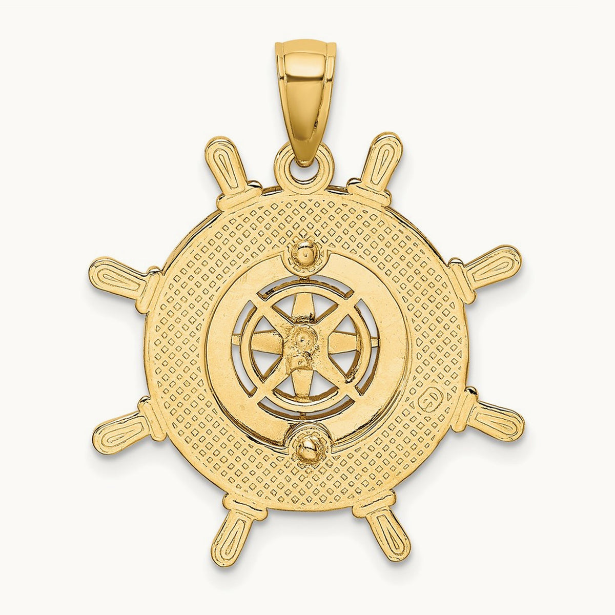 Ships Wheel W/Nautical Compass Charm, 14K