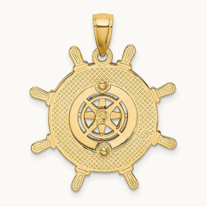 Ships Wheel W/Nautical Compass Charm, 14K