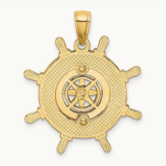 Ships Wheel W/Nautical Compass Charm, 14K