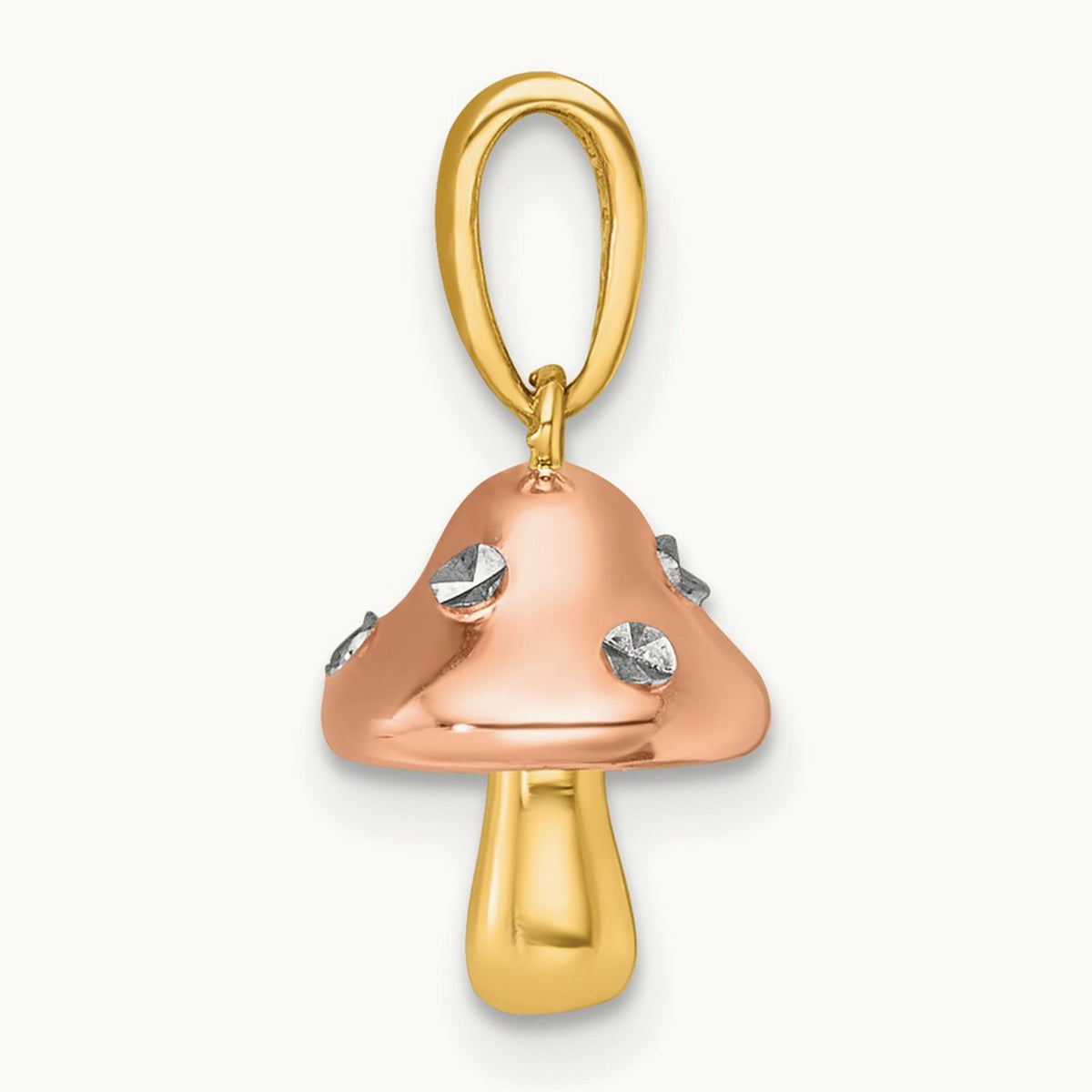 plating Polished 3-D Mushroom Charm, 14K with White Rhodium and Rose