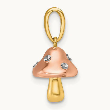 plating Polished 3-D Mushroom Charm, 14K with White Rhodium and Rose