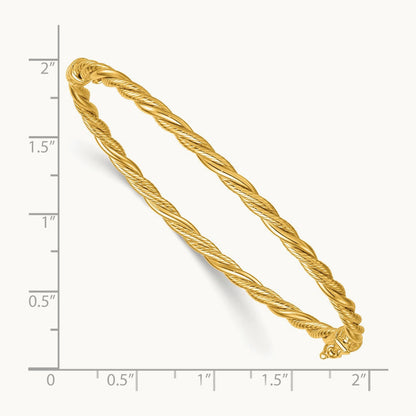 Polished and Textured Twisted Hinged Bangle, 14K