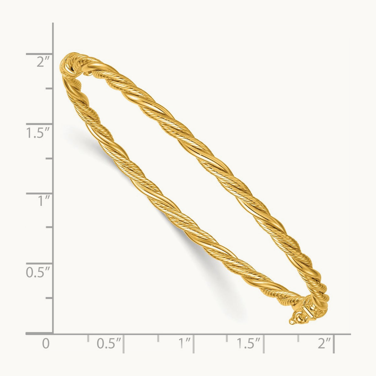 Polished and Textured Twisted Hinged Bangle, 14K