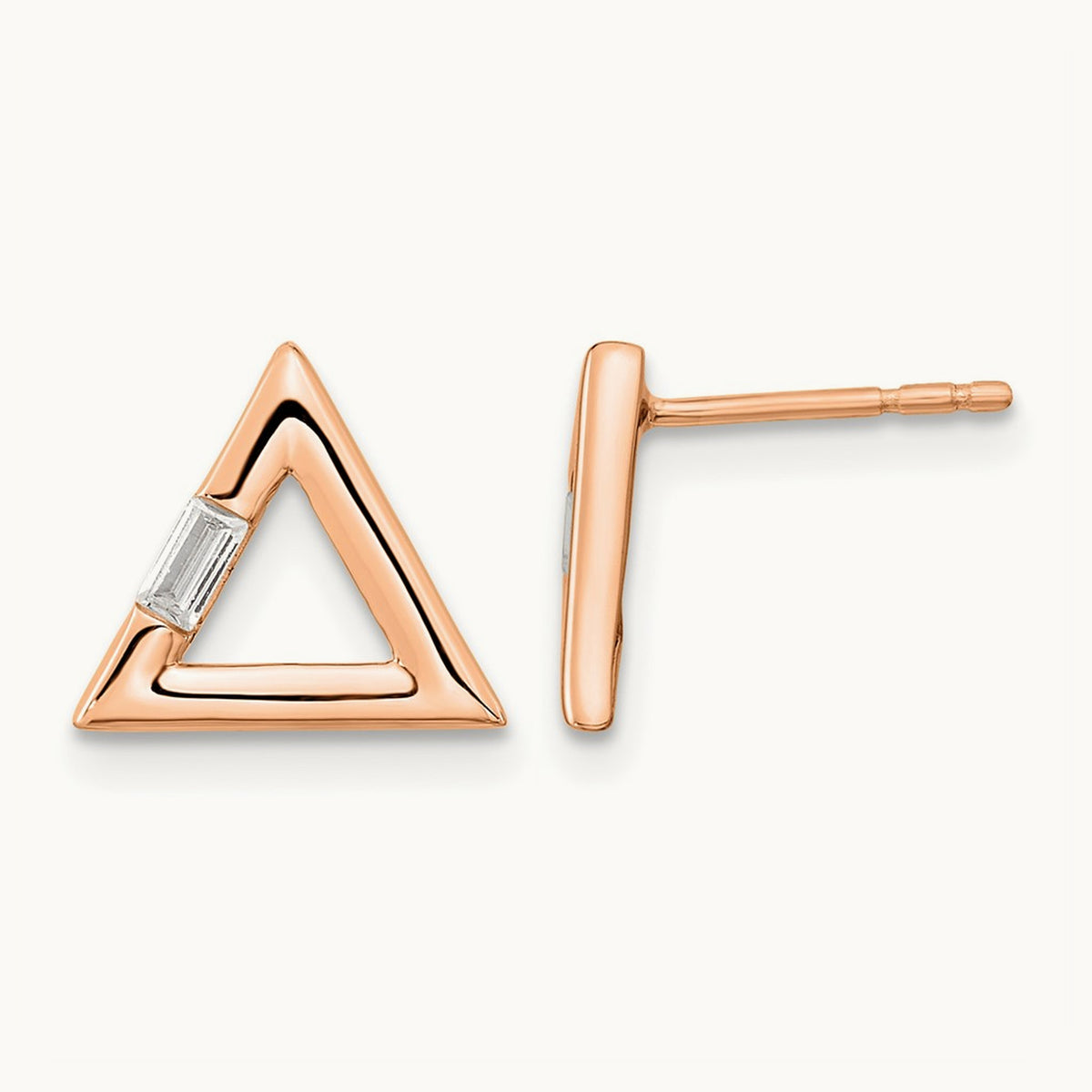 Polished Triangle Diamond Post Earrings — 14K Rose Gold, 0.06 ct