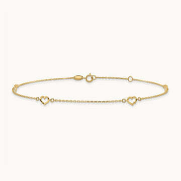 Heart 10in Plus 1in ext. Anklet, 14K