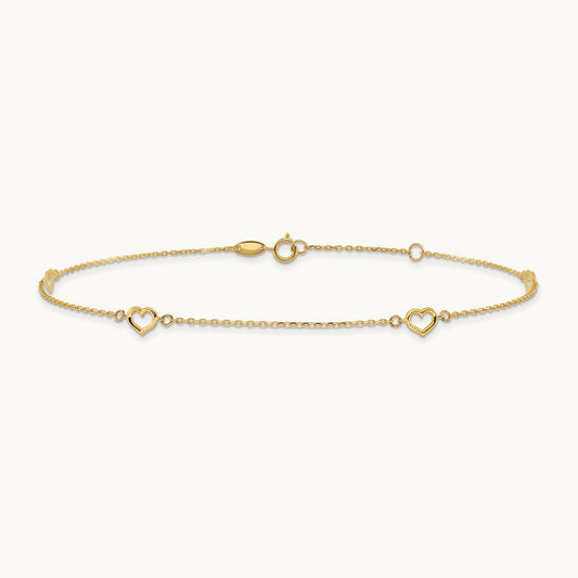 Heart 10in Plus 1in ext. Anklet, 14K
