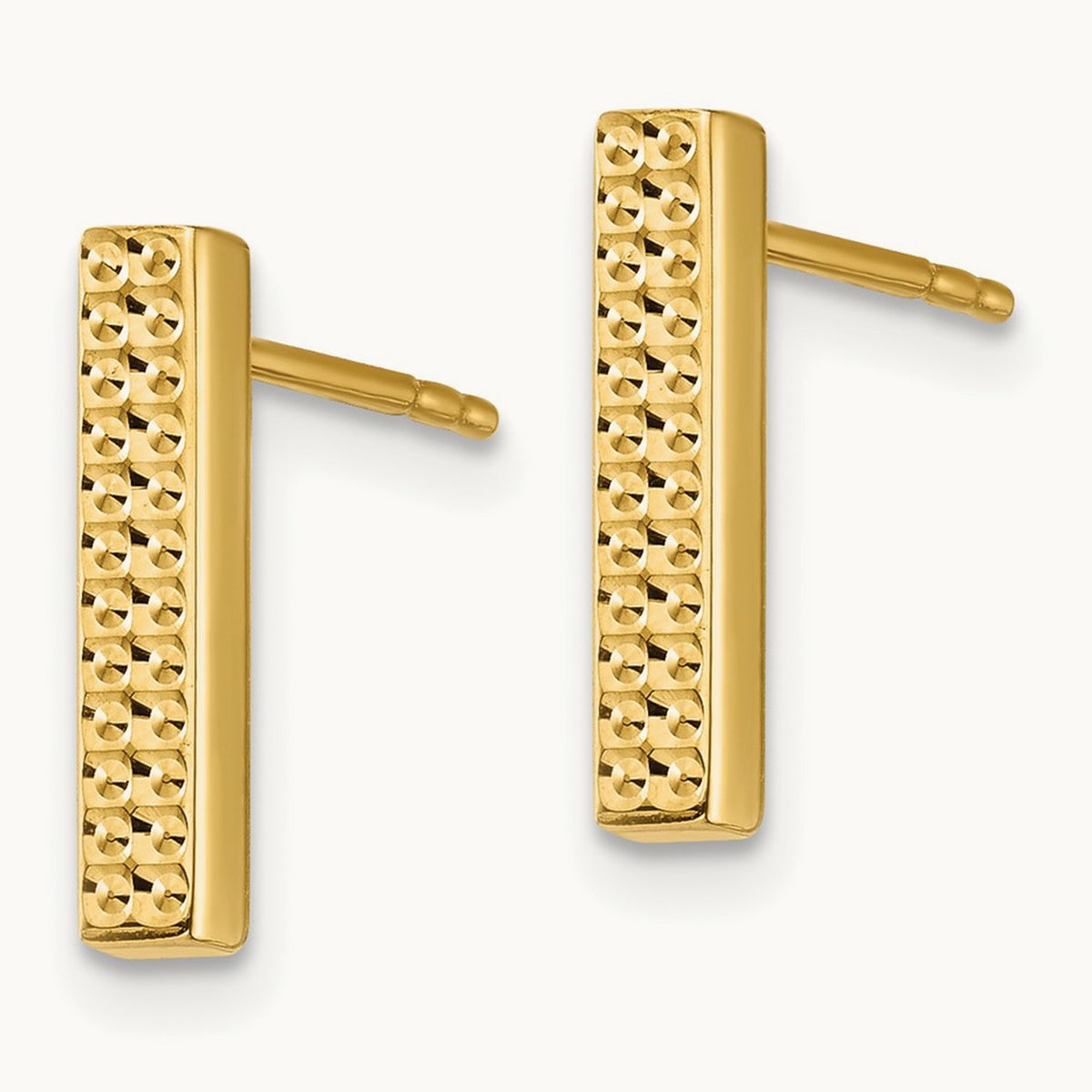 Textured Bar Post Earrings — 14K Yellow Gold