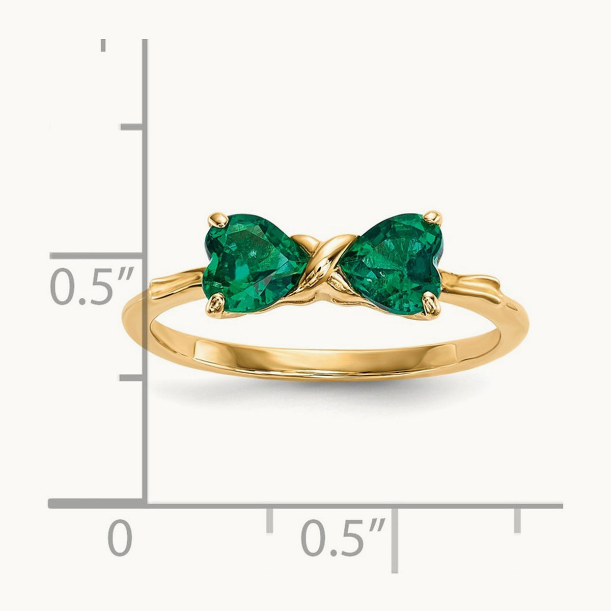 Polished Created Emerald Bow Ring, 14K Gold