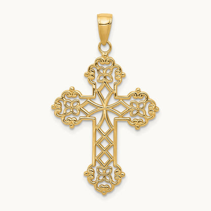 Lacey Budded Cross Pendant, 14K