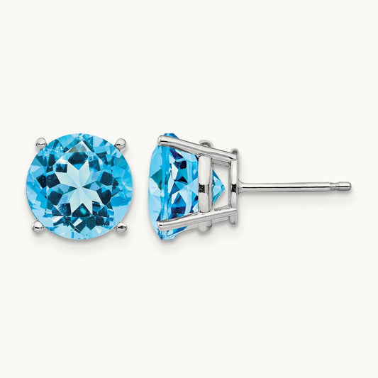 Blue Topaz Earrings, 9mm, 14K White Gold