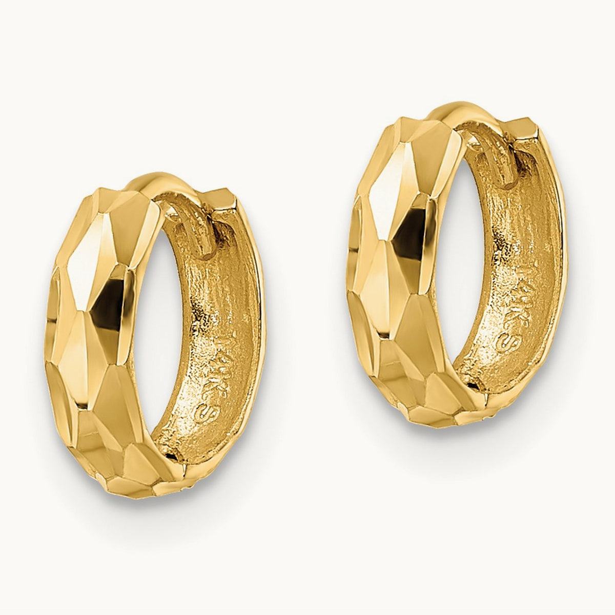 Diamond-cut Hinged Hoop Earrings — 14K Yellow Gold