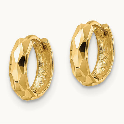 Diamond-cut Hinged Hoop Earrings — 14K Yellow Gold