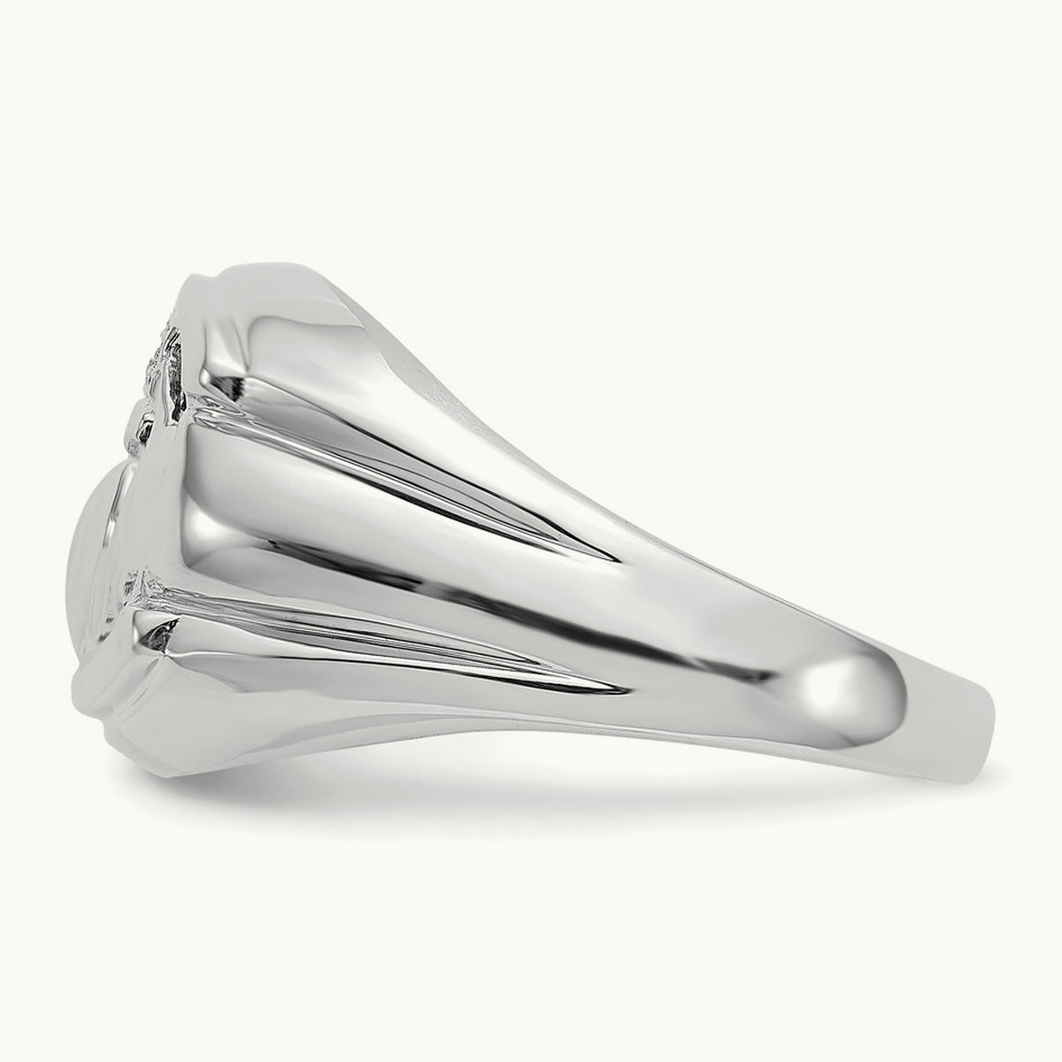 AA Diamond and Onyx Mens Claddagh Ring, 14K White Gold