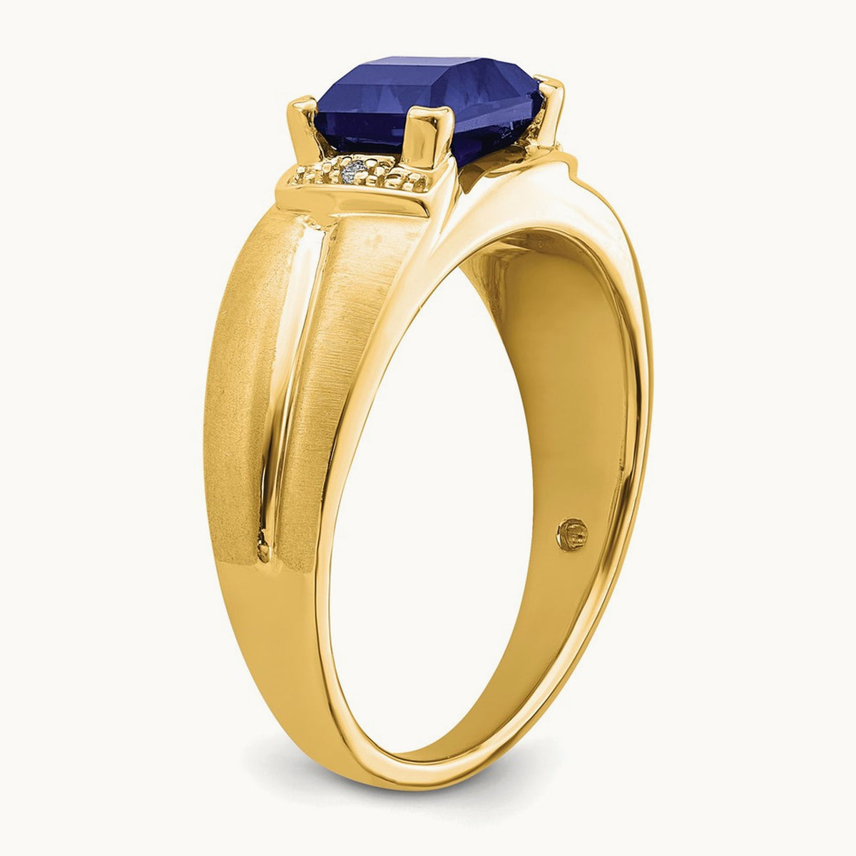 Emerald-cut Created Sapphire and Diamond Mens Ring, 14K