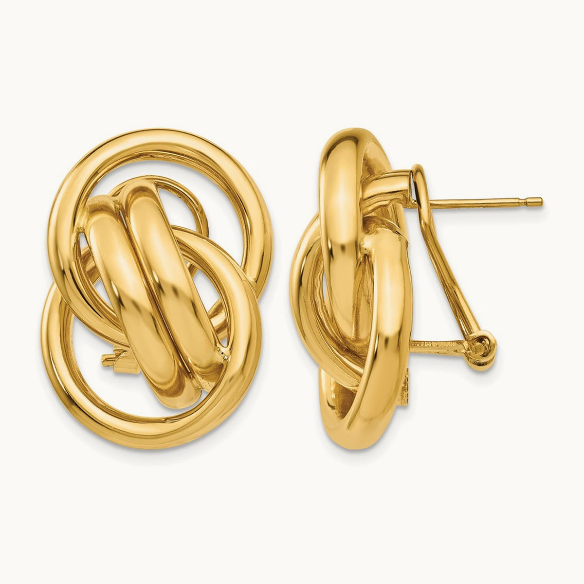 Polished Fancy Omega Back Post Earrings, 14K