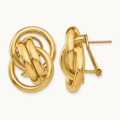 Polished Fancy Omega Back Post Earrings, 14K